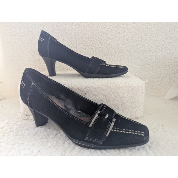 Aerosoles Y2K 2000s black denim suede square toe kitten heels size 7.5 - Picture 1 of 11